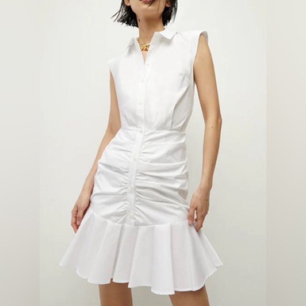 Veronica Beard Bell Sleeveless Ruched Stretch Poolin Dress In White Sz 10